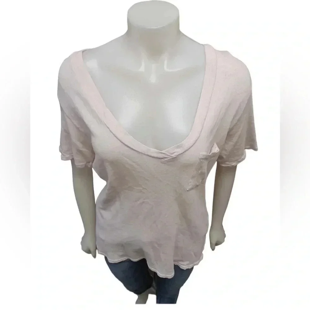 Good Hyouman Week End Pale Pink  Cotton V Neck T Shirt Size Medium - Picture 5 of 10
